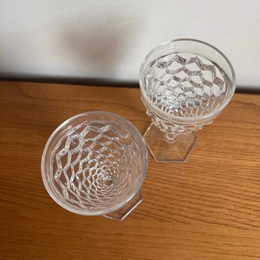 Pair (2) Vintage Fostoria‎ American Water Goblets Clear Diamond Cut Stemware
